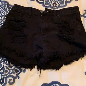 Festival High rise black distressed shorts